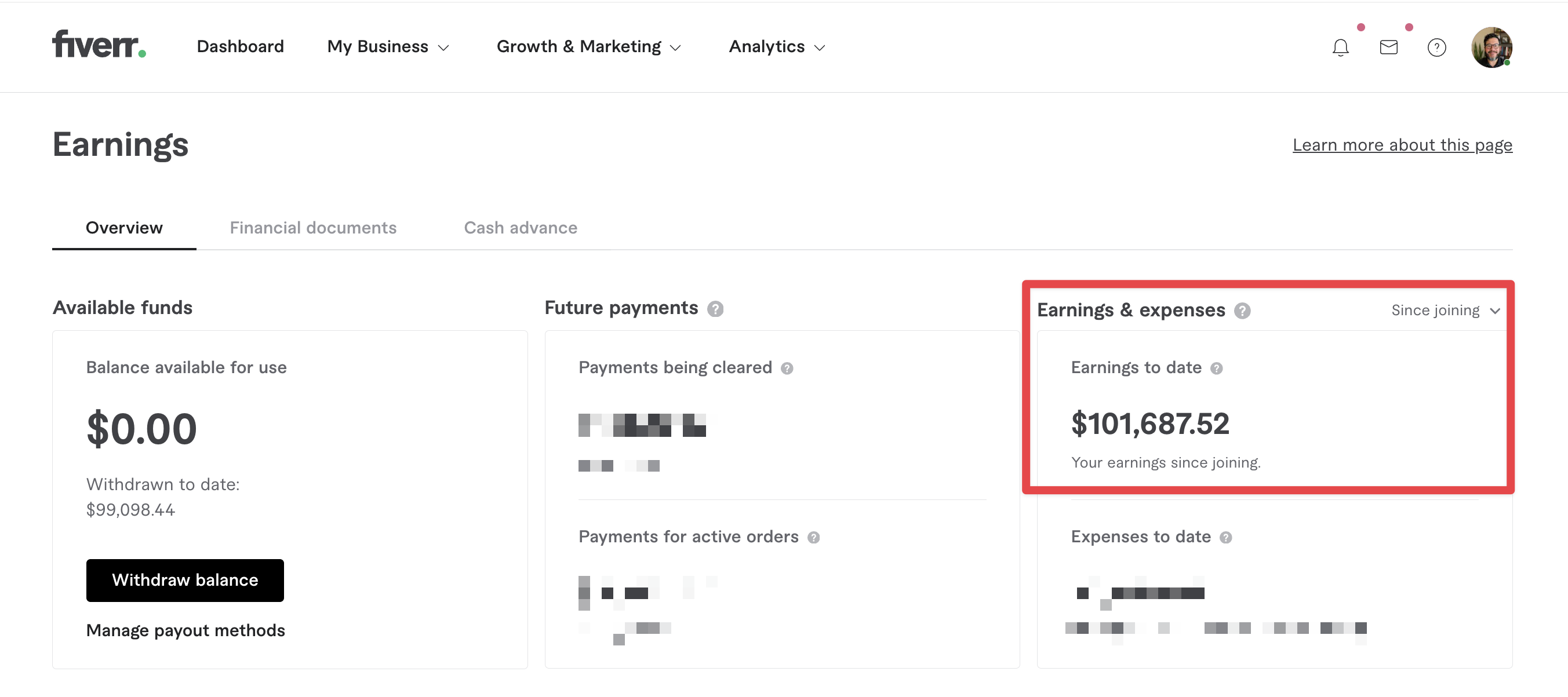 Steve Longoria's Fiverr earnings: $101,687.52 earned to date