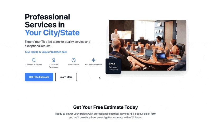 Multi-step landing page template demonstration - fully customizable for your business